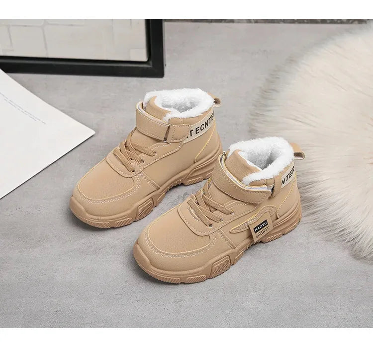 2025 Winter New Children's Boots Boys Plus Cashmere Thicken Warm Snow Boots Girls Fashion Non-slip Outdoor Boots Student Shoes