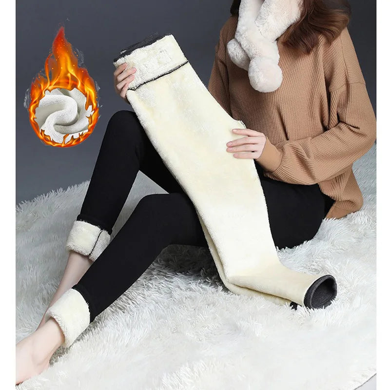 Winter Women Skinny Fleece Thermal Leggings Girls Snow Warm High Waist Plush Trousers Lady Classic Daily Thin Pants