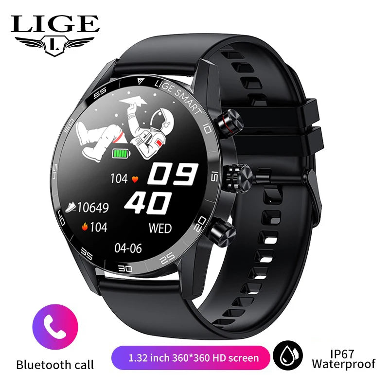 LIGE Men's Smart Watch Bluetooth Connection AMOLED Screen Smartwatch Men IP68 Waterproof Voice Call Samrtwatches for Android iOS
