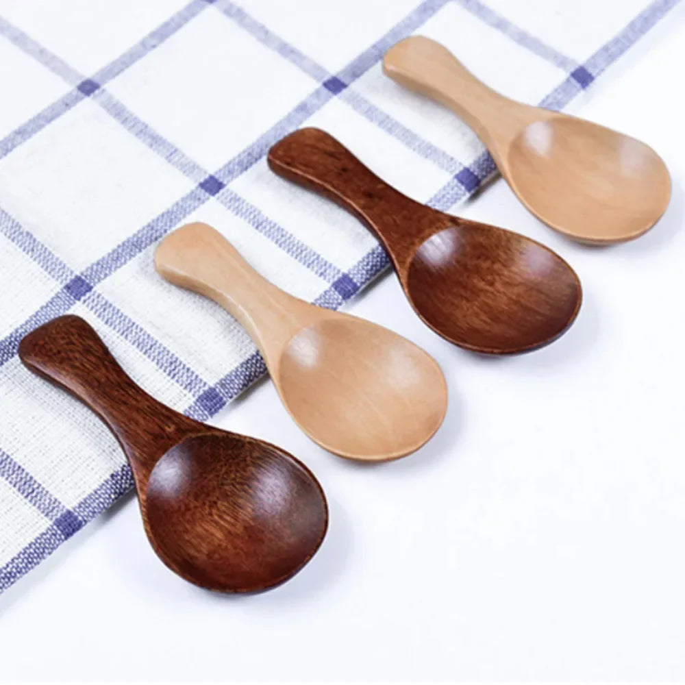 4Pcs Mini Wooden Spoons Small Kitchen Spice Condiment Spoon Sugar Tea Coffee Scoop Short Handle Wood Kids Spoon Kitchen Gadgets