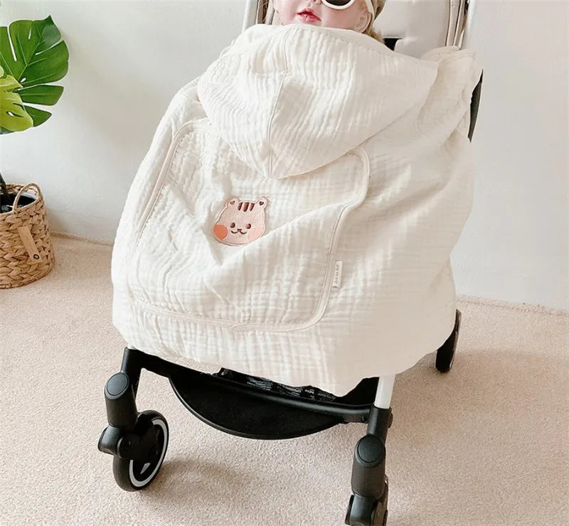 Baby Carrier Cover Muslin Hooded Mosquito Protection Blanket for Hip Seat Stroller Lightweight Breathable Infant Cape 80*100cm