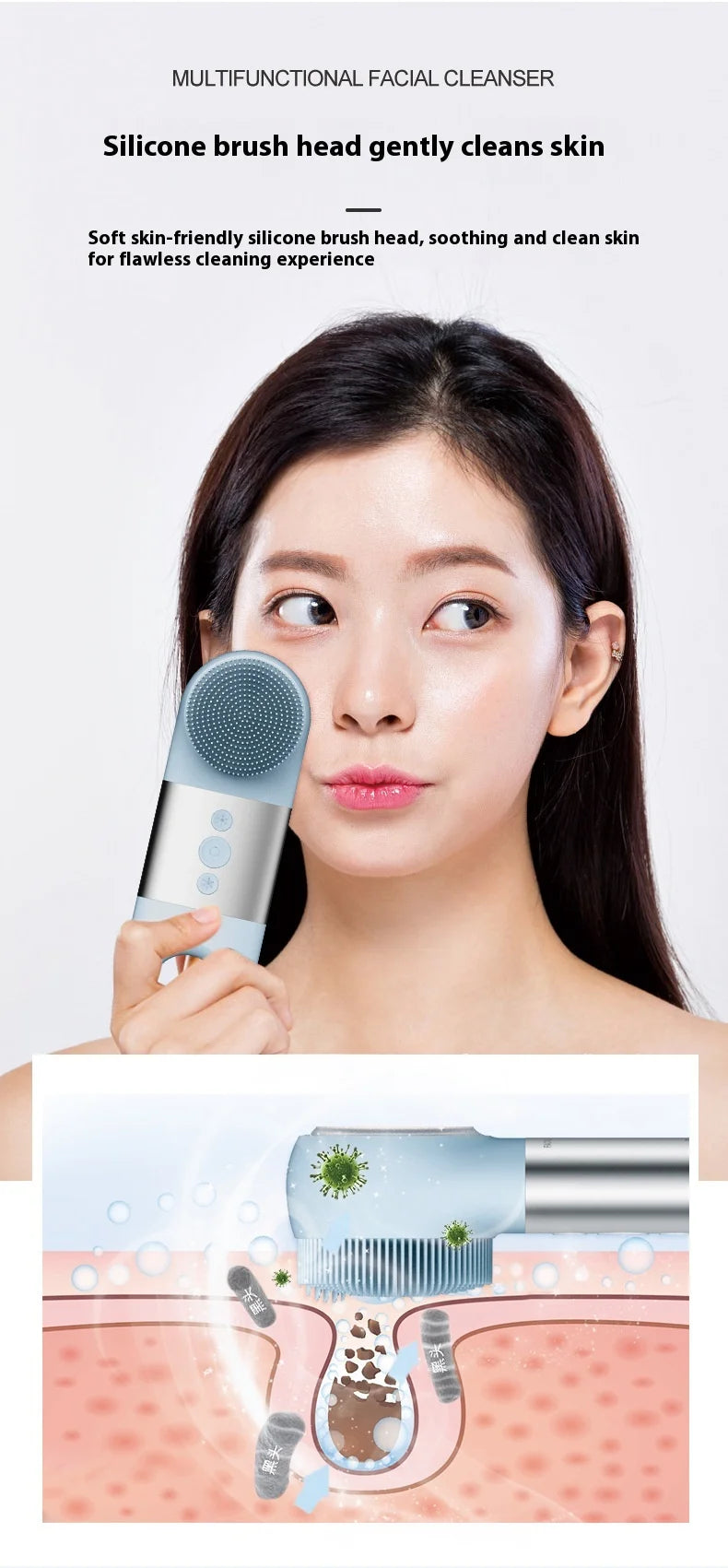 New Silicone Electric Massage Cleanser Face Washer Skin Face Makeup Remover Rechargeable Face Brush Face Exfoliating Tool