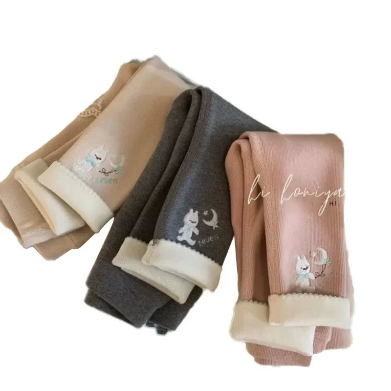 Girls' Fleece Leggings Warm And Comfortable Children'S Thick Pants Winter Integrated Fleece Wear Kids Cute Casual Thick Pants