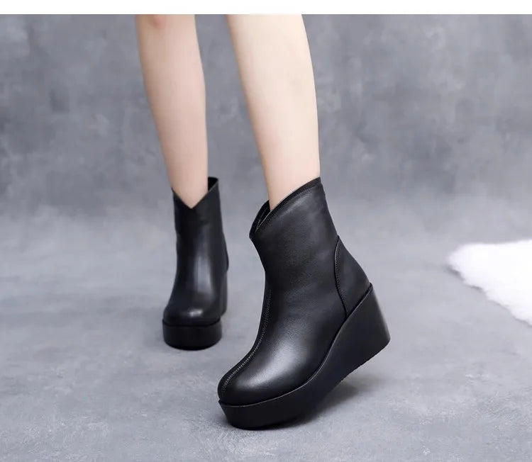 GKTINOO 2026 New Autumn Winter Women Shoes Woman Genuine Leather Wedges Snow Boots Height Increasing Short Women Boots Platform