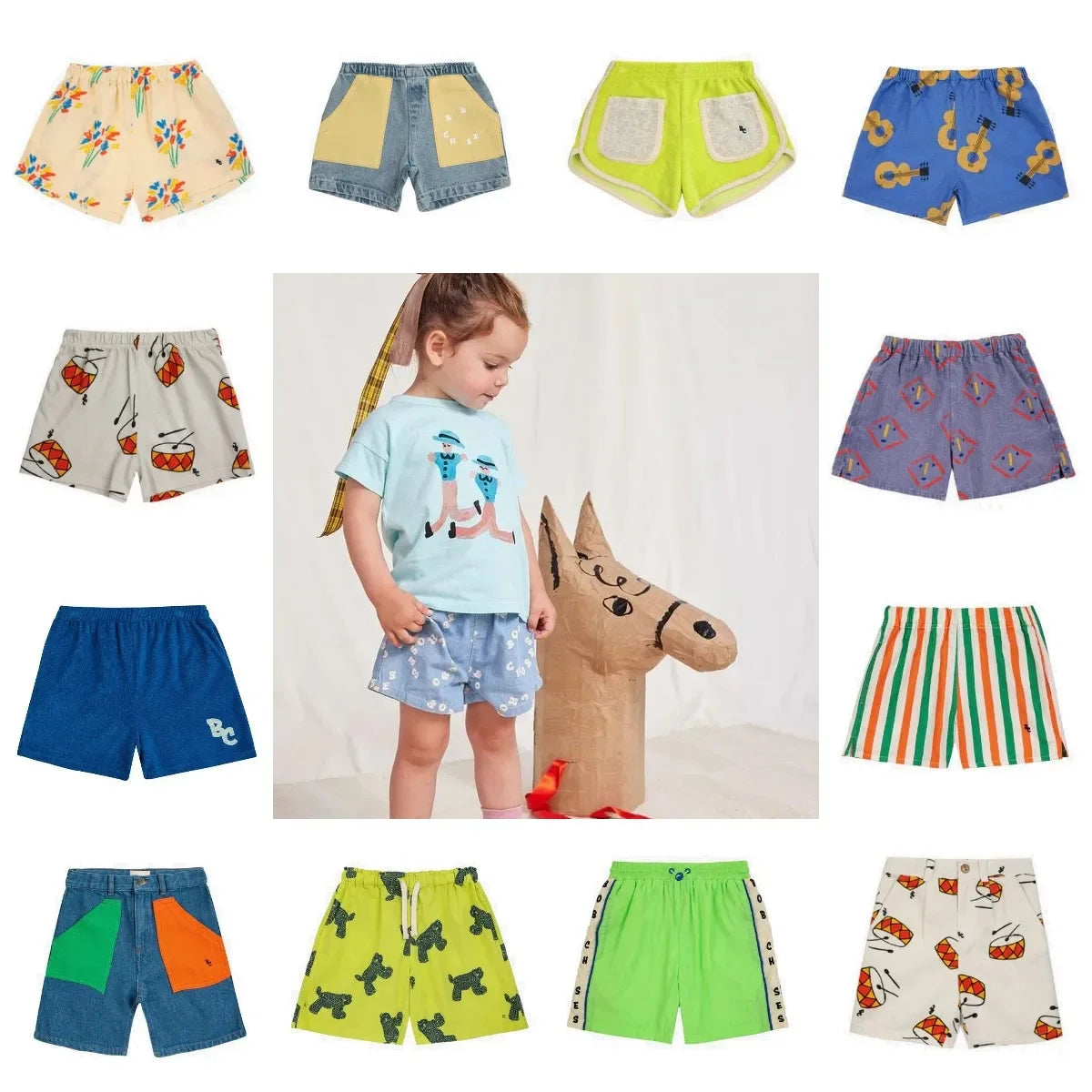 Kids Girls Boys Shorts Bobo 2024 New Summer Cartoon Pattern Print Children Casual Short BC Brand Toddler Baby Jeans Bottoms