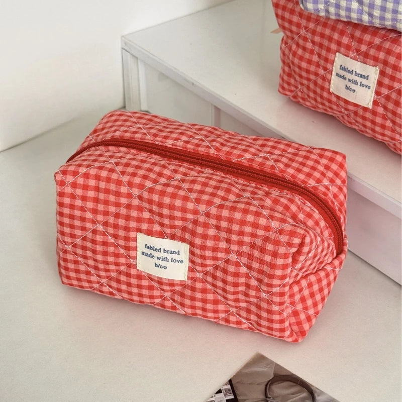 Cute Makeup Bag for Women Portable Travel Small Cosmetic Bags Fashion Plaid Zipper Toiletry Bag Washing Pouch Storage Bags