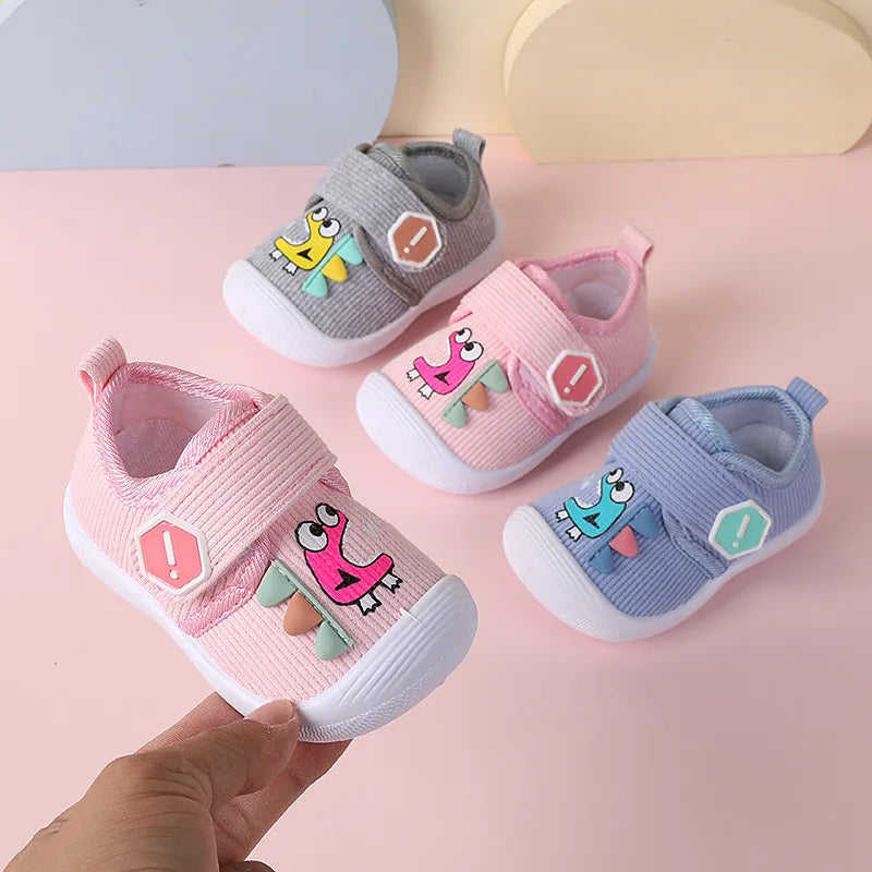 0-36 Months Infant Toddler Shoes Walking with Sound Light Baby Girl Pink Cute Shoes Newborn Boy Soft Sneakers Cartoon Print