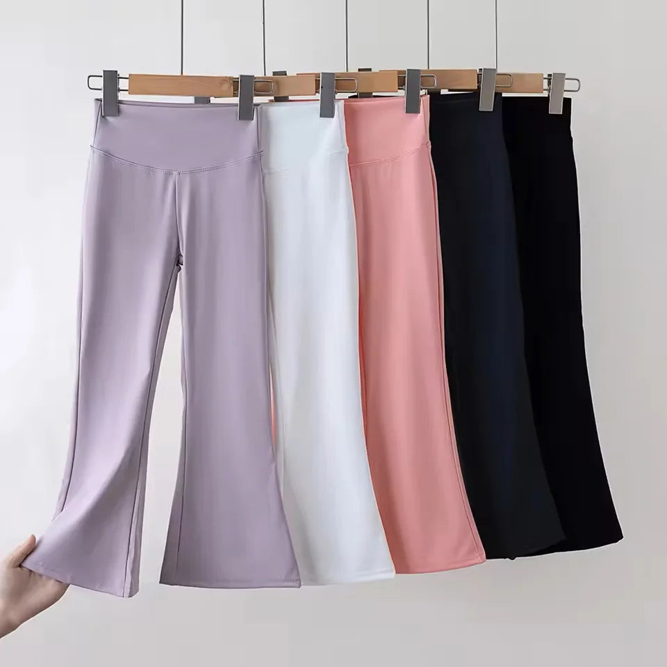 Girls Yoga Leggings Flared Pants High Waist Teenagers Stretch Elastic Waistband Kids Sportswear Trousers Autumn Spring
