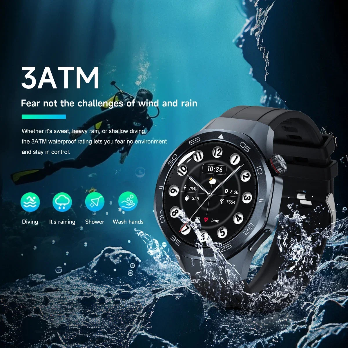Men's Smart Watch 1.53" AMOLED Display Sapphire Glass GPS Bluetooth Call 3ATM Waterproof Health Monitor 520mAh Smartwatch