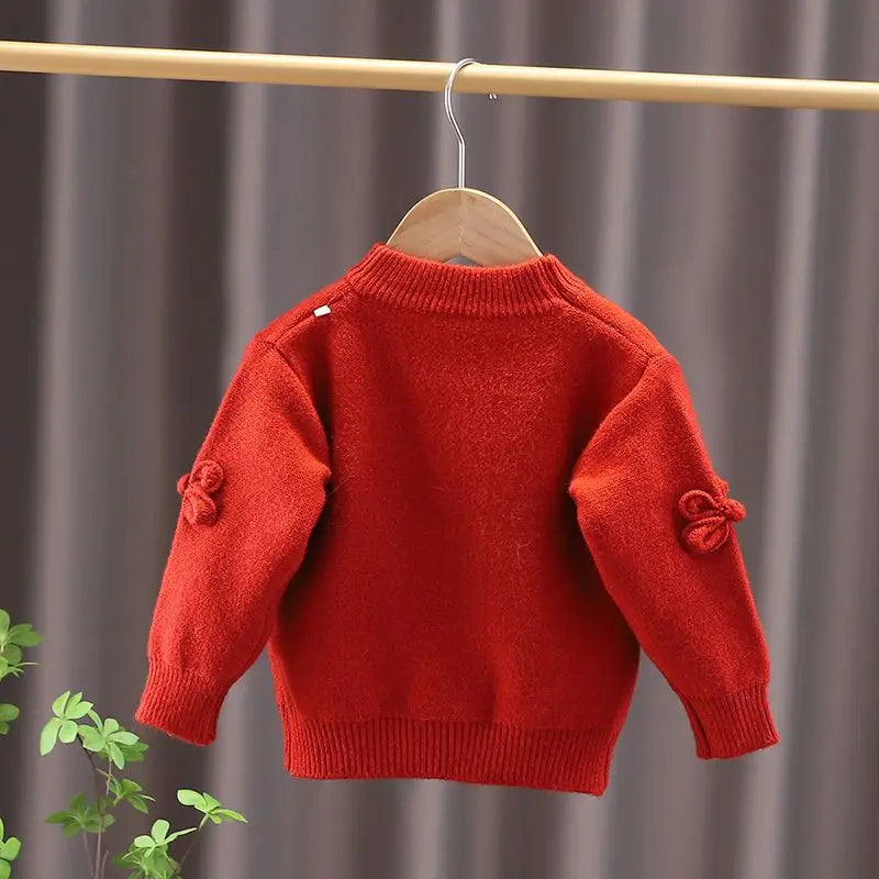 Suéter para niños, otoño e invierno, nuevo suéter de cuello redondo para niña, prendas de punto con lazo a la moda, prendas de vestir para bebé, Top