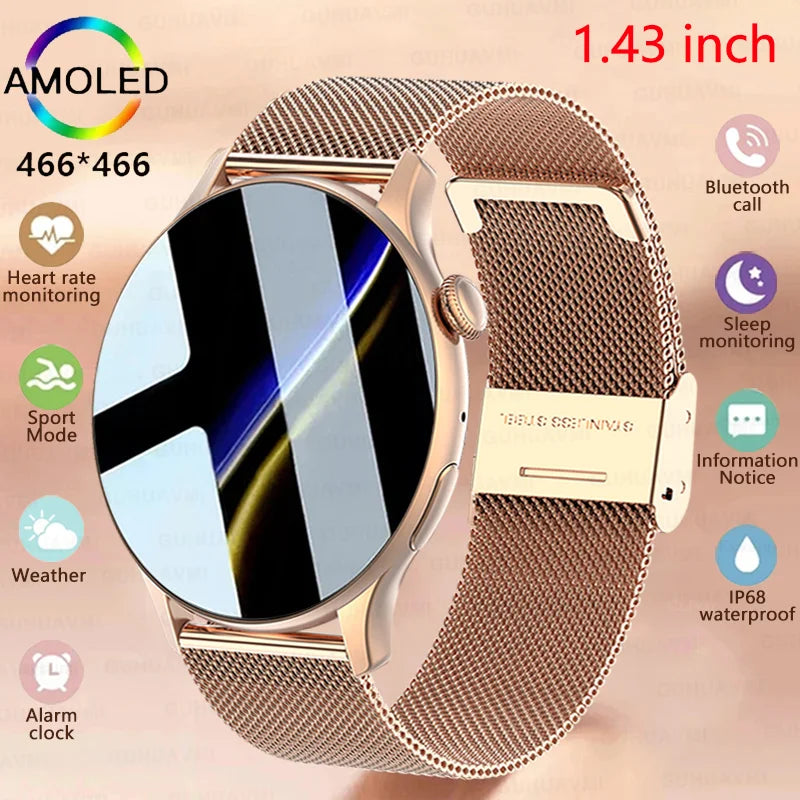 2024 NFC Smart Watch Women 466*466 Screen GPS Track Sport Watches Women Health Monitoring Voice Bluetooth Call Smartwatch Ladies