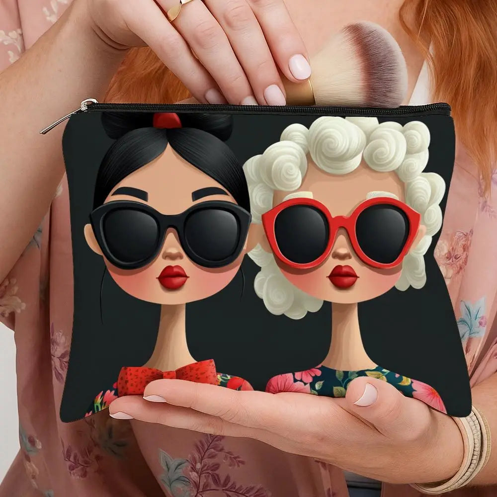 1pc Fashion Girls Print Makeup Bag,Reusable Cosmetic Pouch,Perfect for Daily,Travel,Makeup Storage,A Fun Gift for Style Lovers.