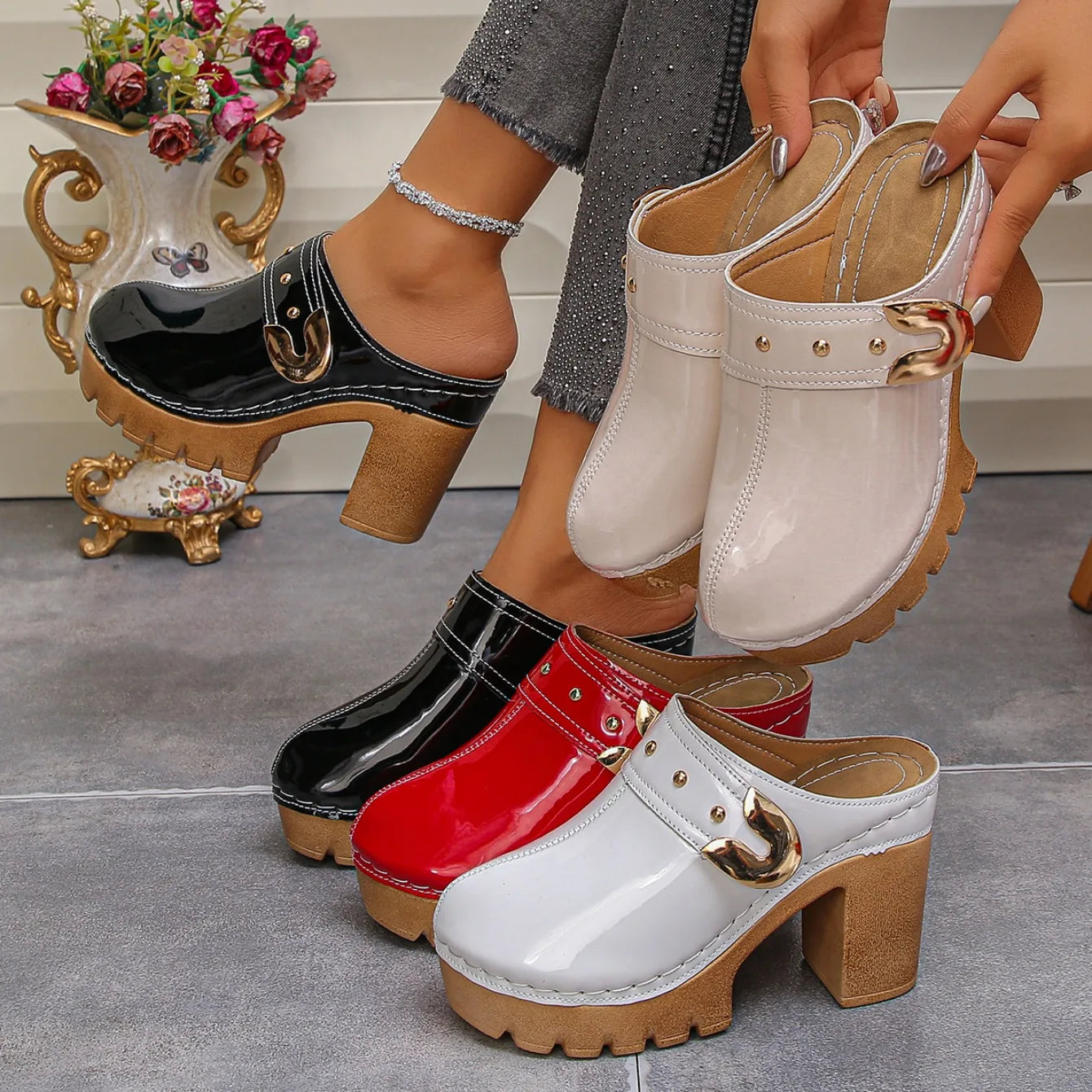 2025 Women Sandals Height Increase Summer Retro Shoes Women Fashion Thick Sole Mules Shoes Chunky Heels Platform Sandals Women