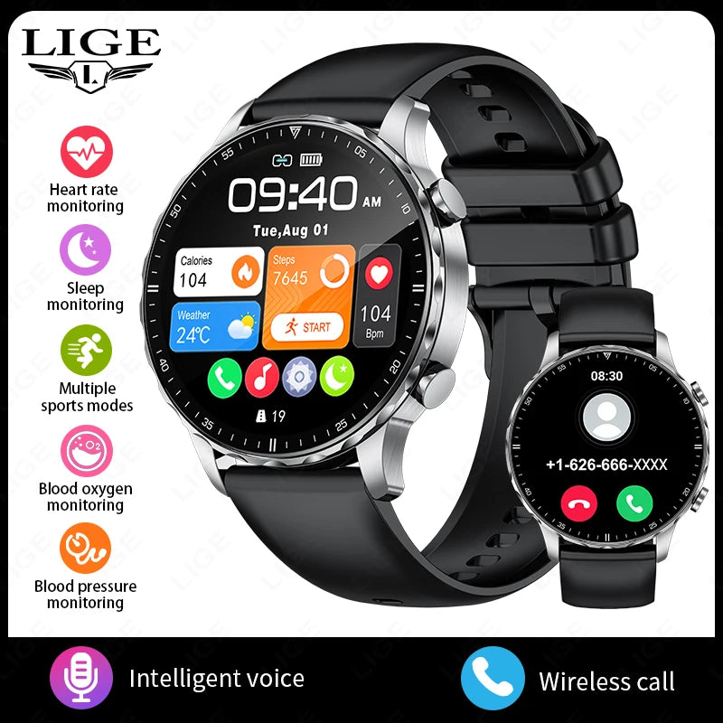 LIGE New Smart Watch 1.53'' 360*360 Full Touch Screen Outdoor Waterproof Bluetooth Call Watches Sports Fitness Man smart watches