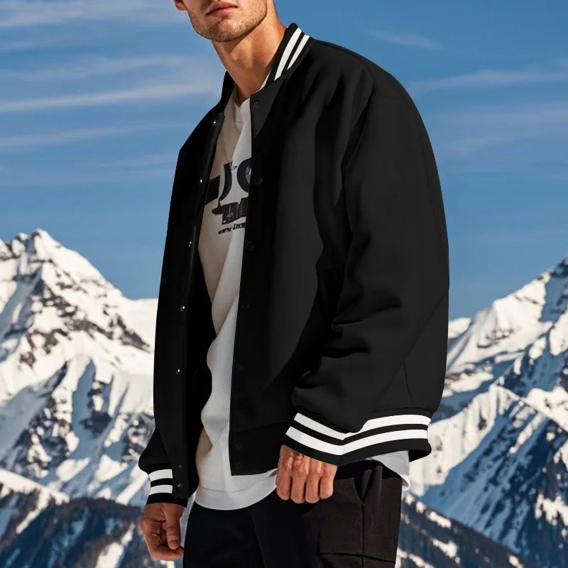 Men's baseball jacket autumn and winter fleece American solid color loose casual stand-up collar single-breasted flight jacket
