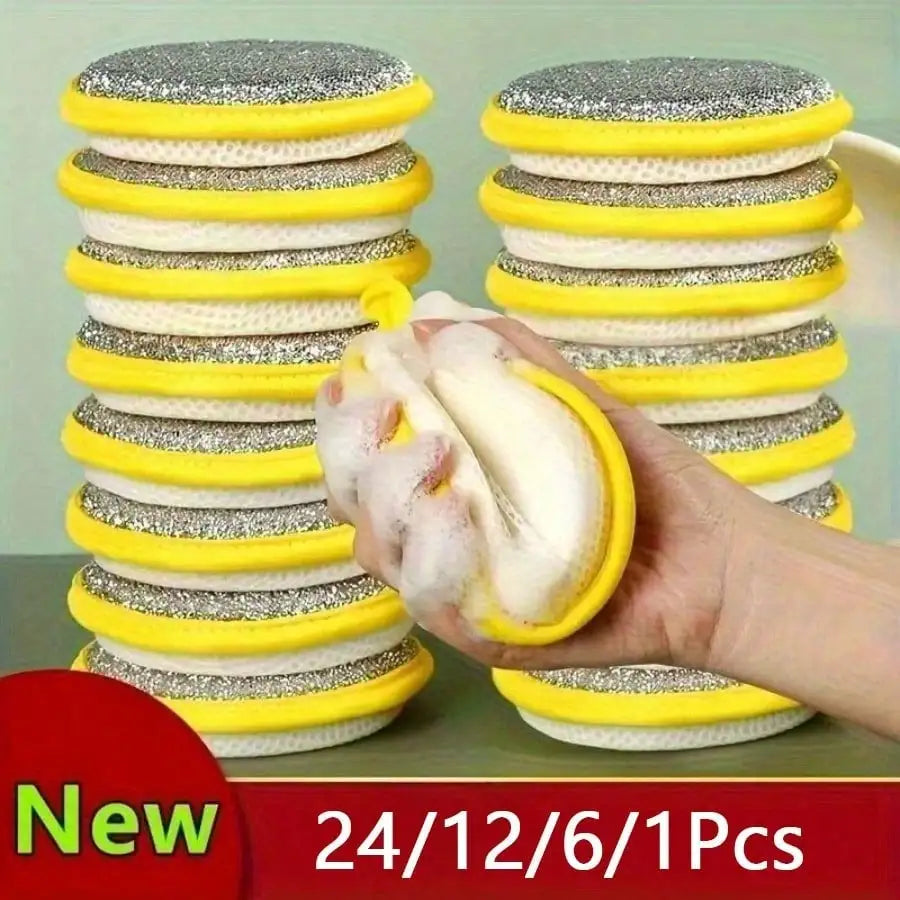 4/1pc Kitchen Cleaning Sponges And Scrubbing Brushes - Durable Washable Yellow Polyester Dishcloth With Textured Surface, Suitable For Sinks, Stoves, Cookware, Etc., Multi-Functional Cleaning Tools For Bedroom, Kitchen