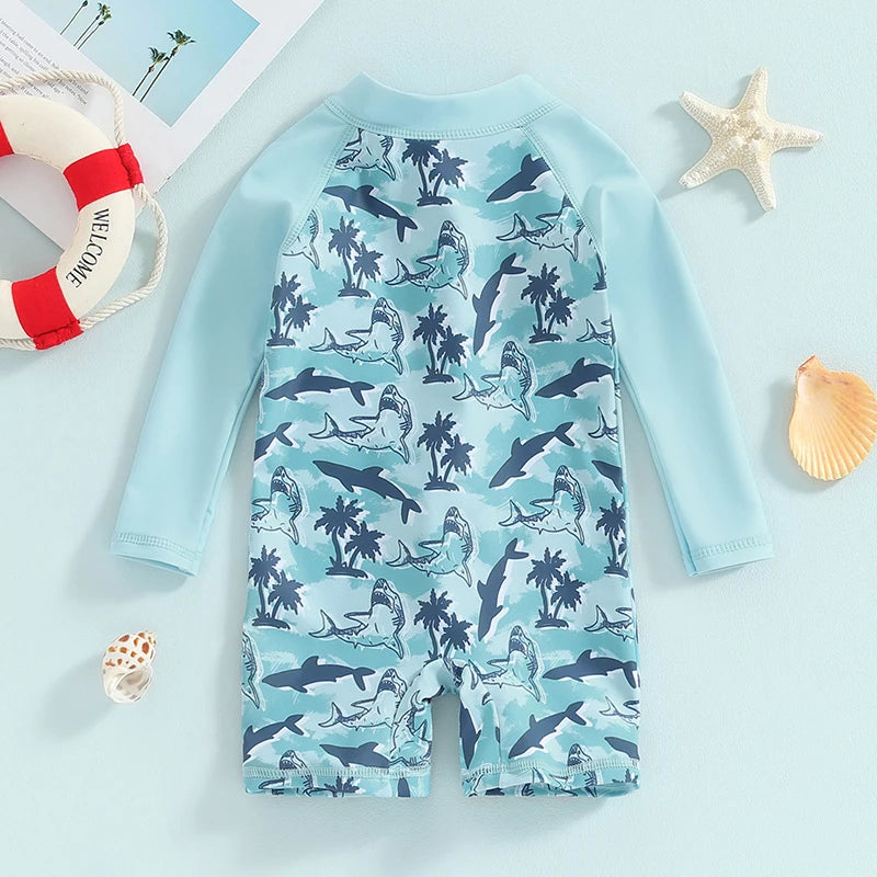 Traje de baño de manga larga para bebés y niños pequeños con cremallera y cremallera para playa