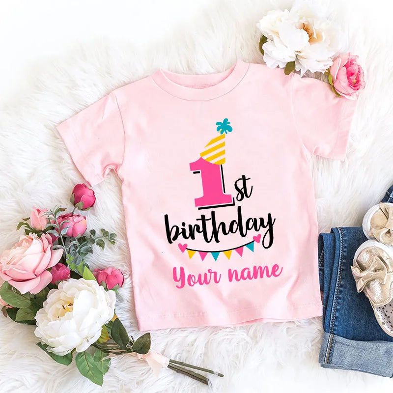 Camiseta personalizada de dibujos animados de cumpleaños para niña, camiseta número 1, 2, 3, 4, 5, 6, 7, 8, ropa gráfica para niños, trajes de fiesta de cumpleaños