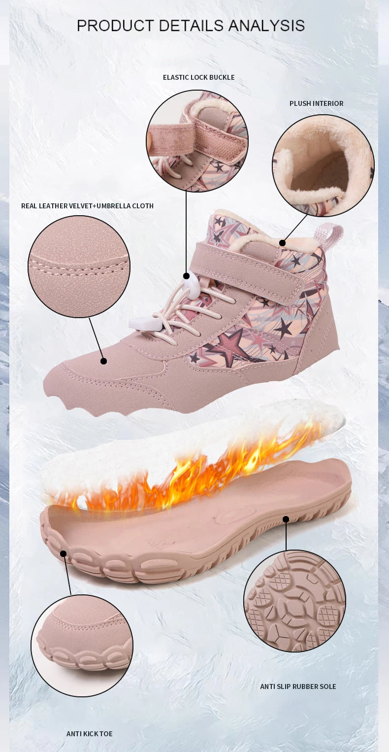 New Parent-child Winter Boots Men and Women Snow BareFoot Outdoor Non-slip Warm Fur Casual Boys/girls Sneakers Kid's Ankle Boots
