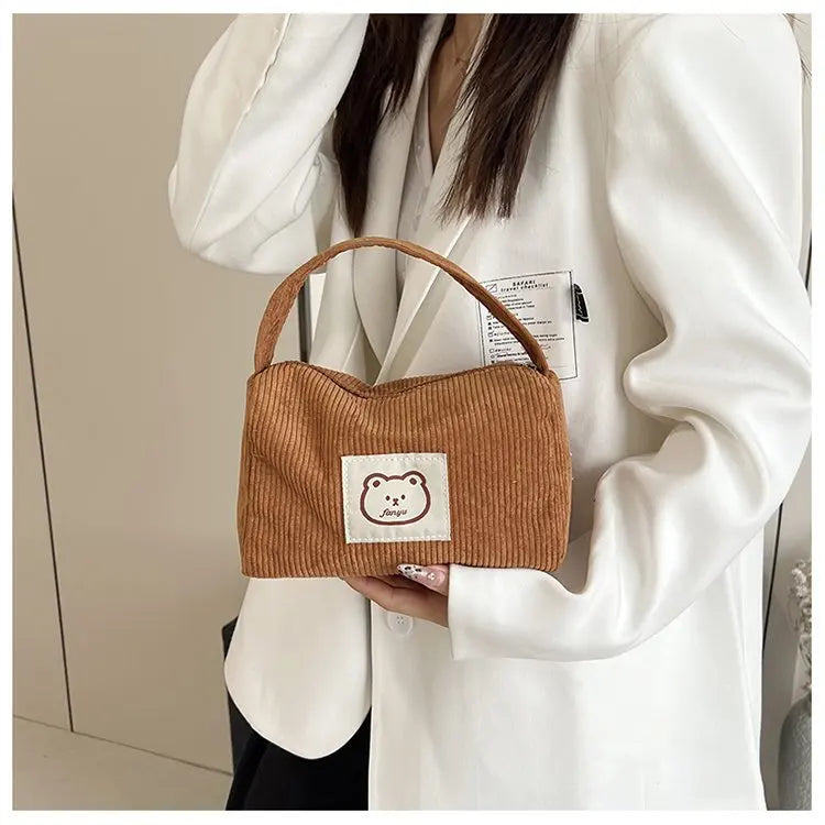 Bear Large Makeup Bag for Women Corduroy Cosmetic bag Make up Bags Zipper Pouch with handle Cosmetic Organizer Toiletry Bag
