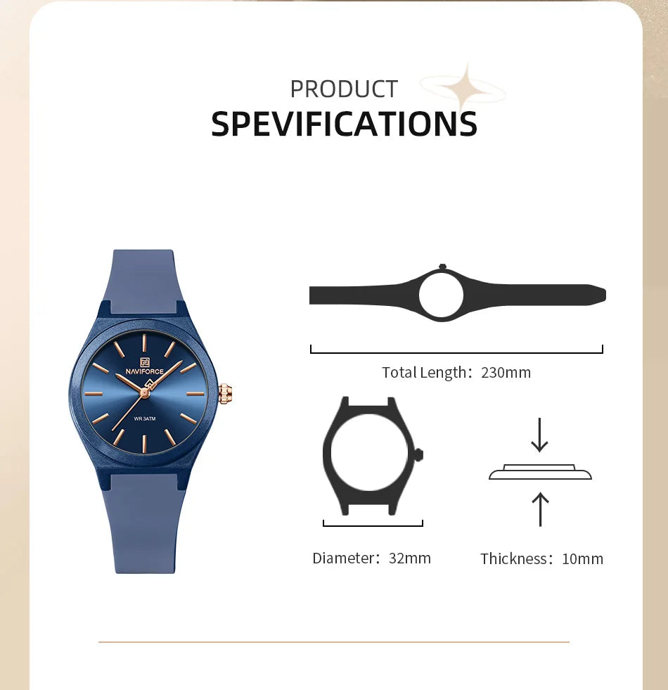 NAVIFORCE 2025 Women Fashion Watches Quartz Watch Sports Silicone Strap Ladies Wristwatches Simple Clock Gift relogios feminino