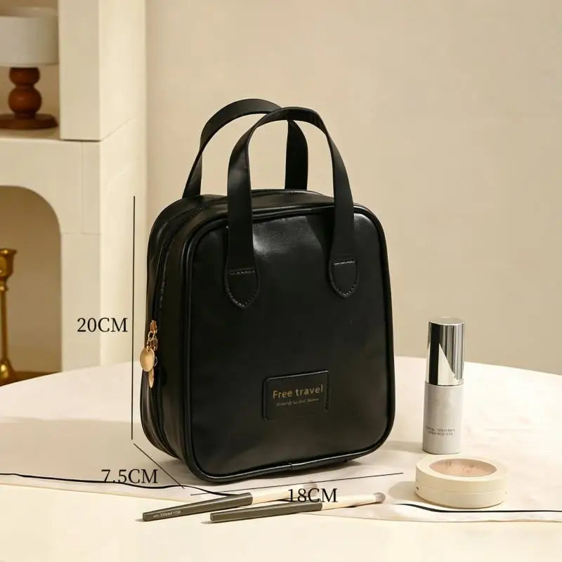 Cream Style PU Makeup Bag Portable Handheld Large Capacity Waterproof Cosmetic Organizer Bag Travel Women Beauty Storage Bag