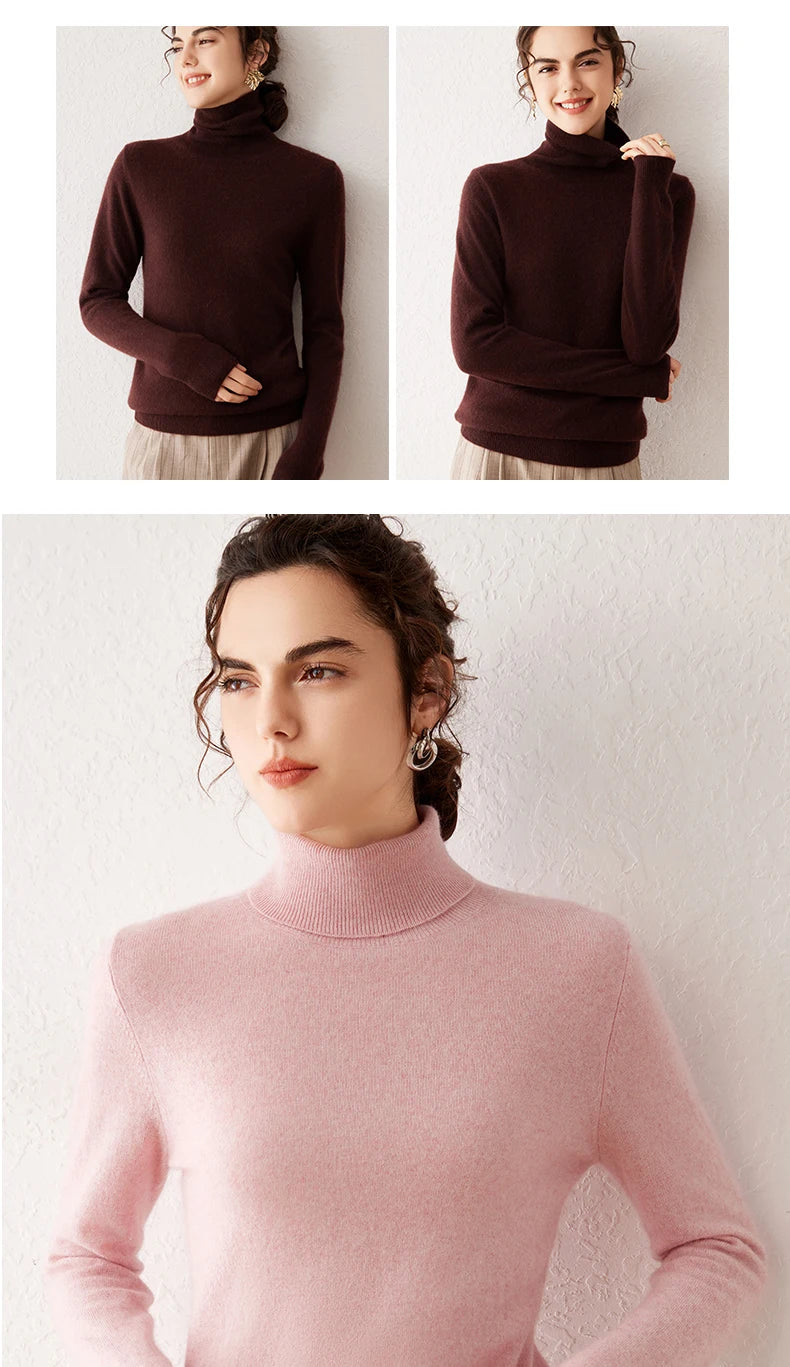 Ladies Sweater Cashmere Sweater Women Wool Turtleneck Knitwears 100% Cashmere Tops Long Sleeve Pullovers Jumpers Female Clothing