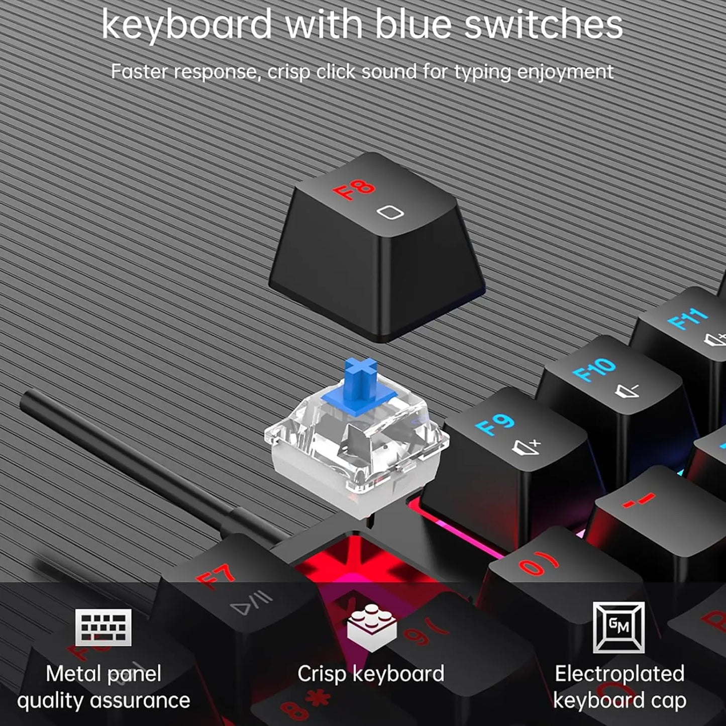 Gaming Mechanical Keyboard, Type-c Wired Keyboard/Blue Switch, Durable Abs Keycaps/104-Key/21 RGB Modes, LED Backlit