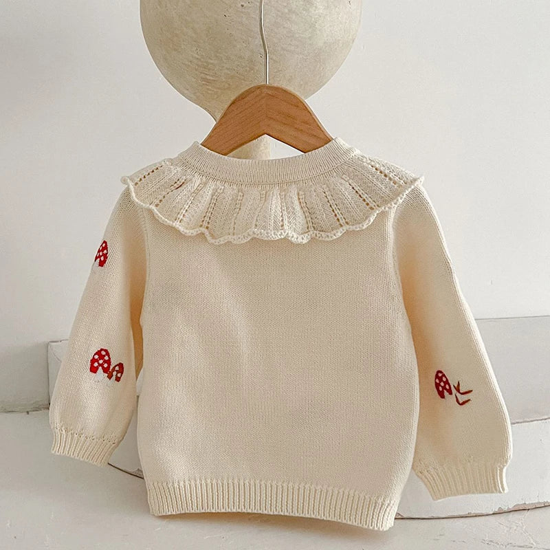 Newborn Baby Girls Knitting Cardigan Coat Long Sleeved Knitting Embroidered Cardigan Sweater Autumn Spring Children Clothes