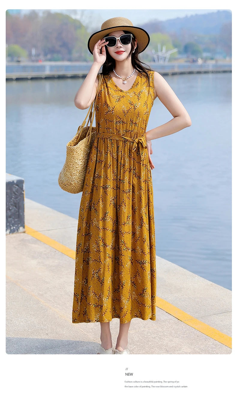 Spring Summer Dresses Fashion Female Sleeveless printed Casual Dress Women A-line Dresses Vestidos