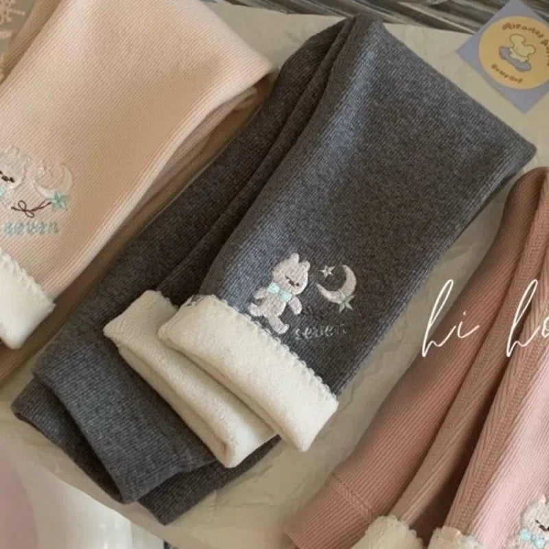 Girls' Fleece Leggings Warm And Comfortable Children'S Thick Pants Winter Integrated Fleece Wear Kids Cute Casual Thick Pants