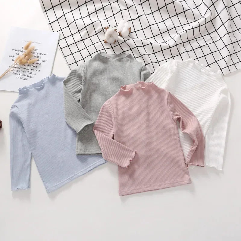 Baby Girls Shirts Long Sleeved Tops Toddler Kids Cotton Undershirt Children's Thermal Underwear  Kids Turtleneck Bottoming