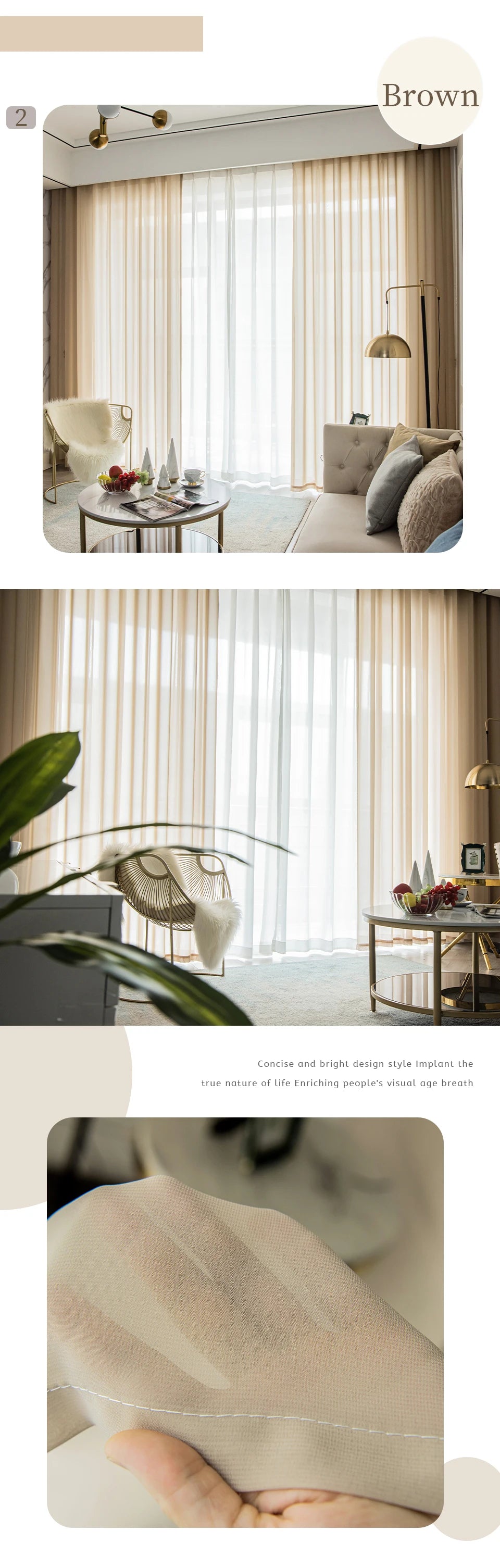 Modern Brown Voile Curtains for Kids Bedroom Living Room Sheer Curtain in Kitchen Hall Cortinas Ventana Firany Treatment Rideaux