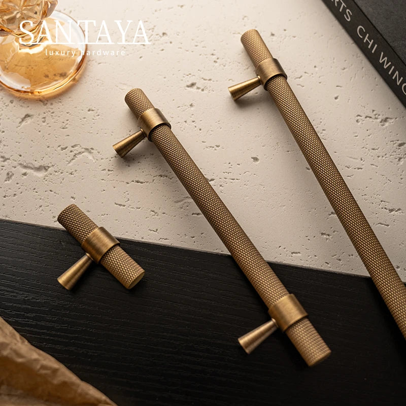 Santaya Solid Antique Brushed Brass Handles Kitchen Cabinet Pulls Bedroom Wardrobe Drawer Knobs Furniture Bronze Handle