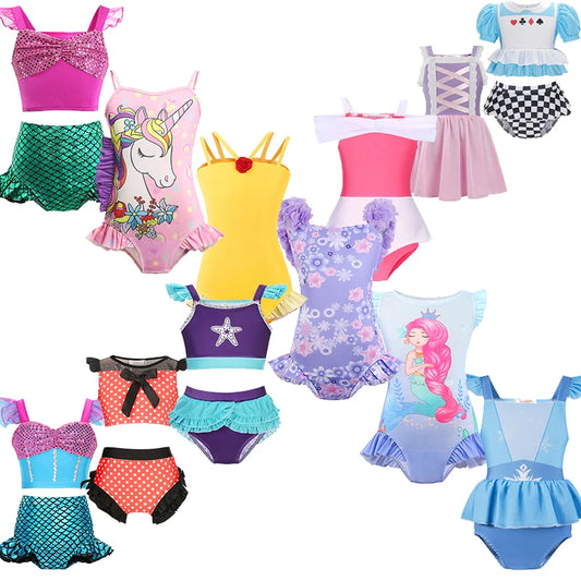 Traje de baño de una pieza para niñas, estilo princesa coreana, traje de baño para niño, traje de baño de sirena Ariel, ropa de playa de verano para niños