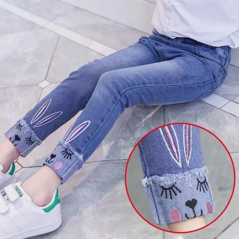 New Teenage Girls Jeans 2026 Spring Autumn Casual Fashion Loose Blue Kids Leg Wide Pants School Children Trousers 3-12Year
