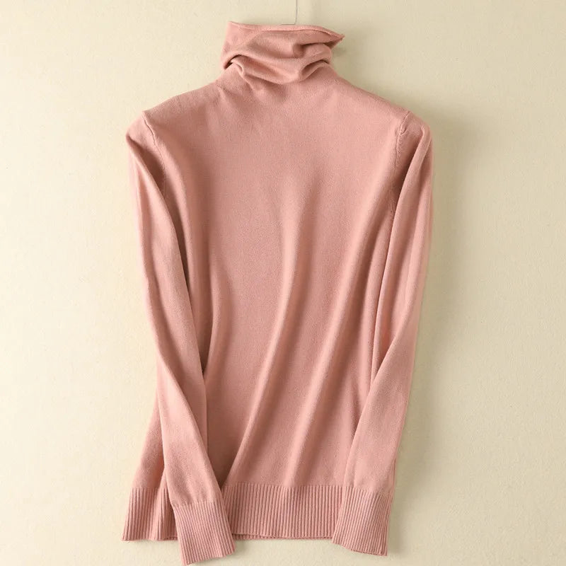 2026 Women Sweater Femme Autumn Turtleneck Sweater Pink Soft Material Women White Sweater jumper Pullovers Tricot Pull Femme