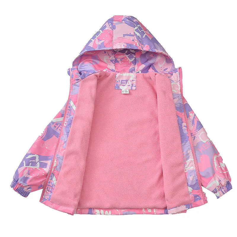 Jackets Girls tops Autumn and winter fleece jackets Windproof waterproof ski suits Hooded trench coat