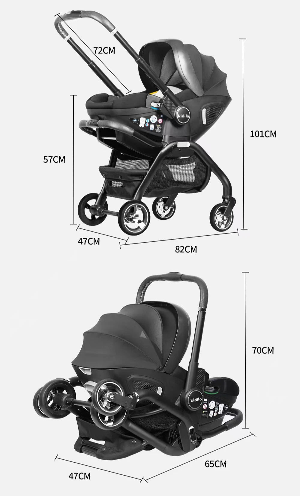 Kodilo baby safety stroller, child safety seat, newborn baby sleeping basket can be pushed in both directions Easy to operate