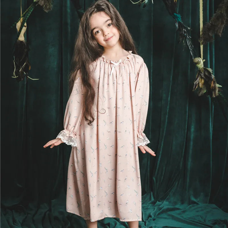 Pajamas Dress for Baby Girls Summer Children Floral Printed Soft Loose Night Dresses Princess Girl Nightgown Lady Sleepwear