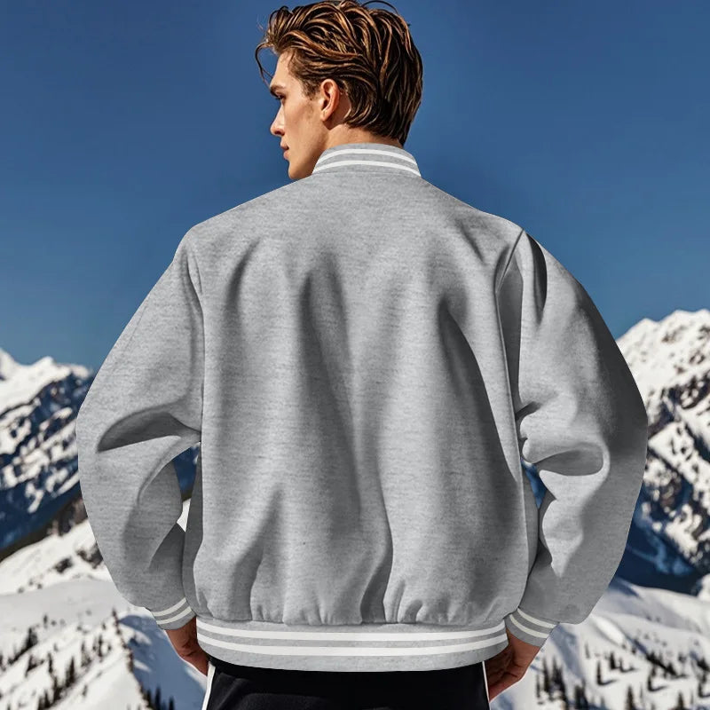 Men's baseball jacket autumn and winter fleece American solid color loose casual stand-up collar single-breasted flight jacket