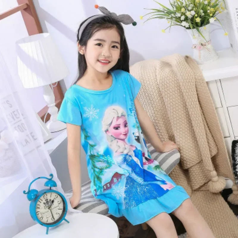 Frozen Anna Elsa Olaf vestido de verano para niñas, ropa de dibujos animados para niños, pijamas de manga corta, vestido de princesa Snow Queen, ropa de dormir para niños