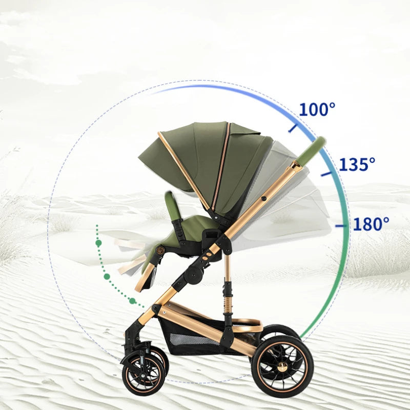 High View Two-way Stroller Eggshell Sleeping Basket Can Sit or Lie Down Lightweight Four Wheel Stroller Luxury Trolley Pushchai