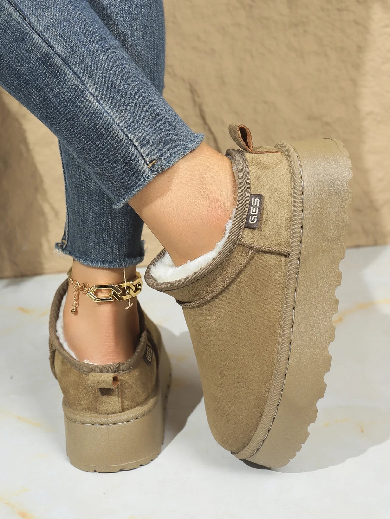 Snow Boots for Women 2026 Winter New Cashmere Warm Thick Soles Without Heel-covered Hair Half Slipper Cotton Shoes for Women