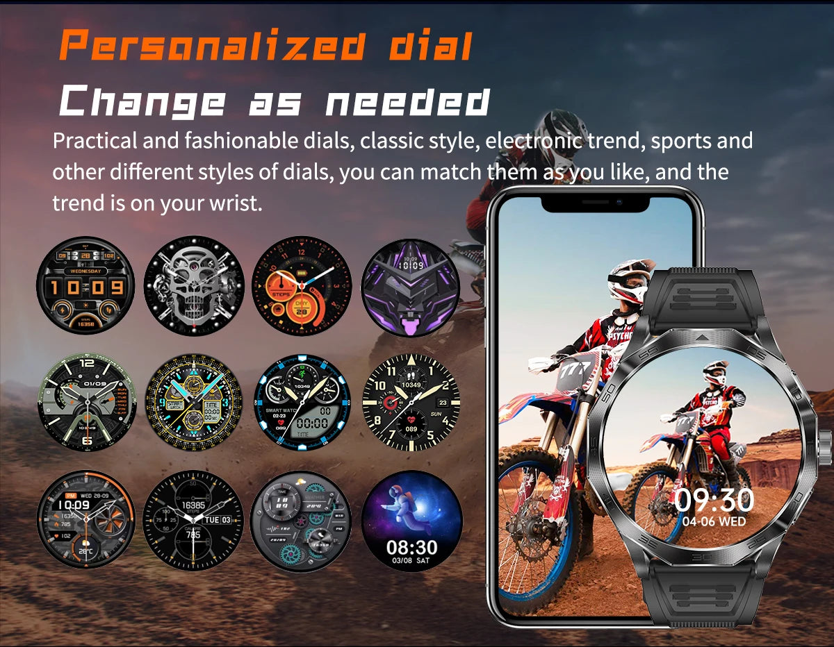 2024 New Outdoor Men IP68 waterproof Compass Smart Watch 710Mah Battery Health Track Bluetooth Call Smartwatch For Huawei Xiaomi