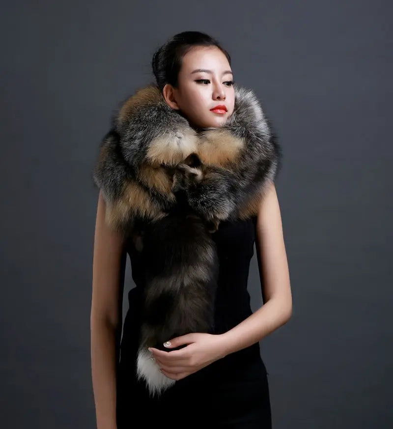 Winter Warm Large Real Fox Fur Collar Natural Fur Coat Scarves Luxury Women Men Jackets Hood Shawl Decor Female Neck Scarf Wraps