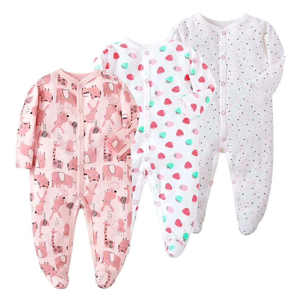 3Pieces/lot Baby Rompers Newborn Baby Girls Boys Clothes 100% Cotton Long Sleeves Baby Pajamas Cartoon Printed Baby's Sets