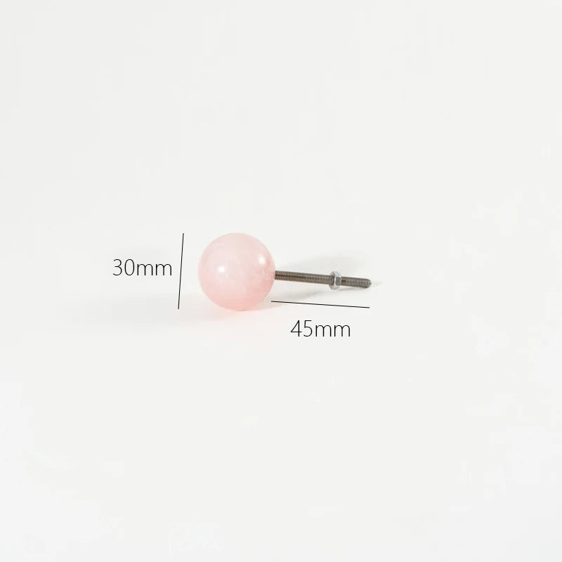 Pink Rose Quartz + Brass Cabinet Pulls,Natural Crystal Ball Knobs for Kitchen Cupboard Dresser Wardrobe, Gold Furniture Hardware