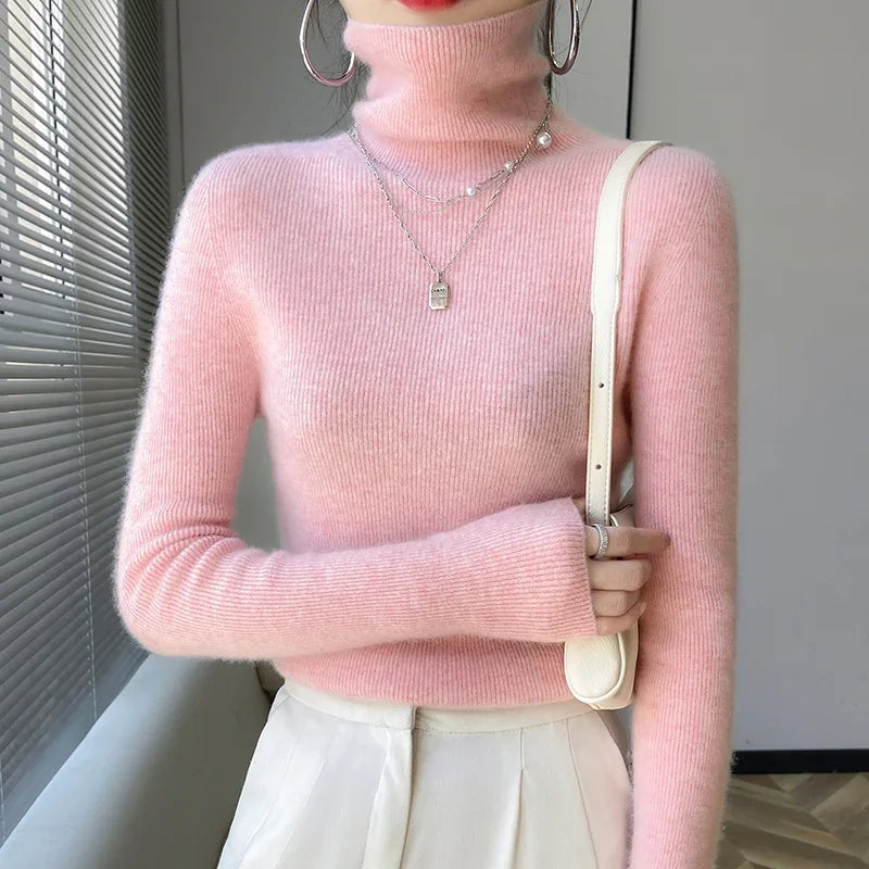 100% pure cashmere sweater women  sweater slim fit sweater versatile for autumn and winter knitted high neck cashmere