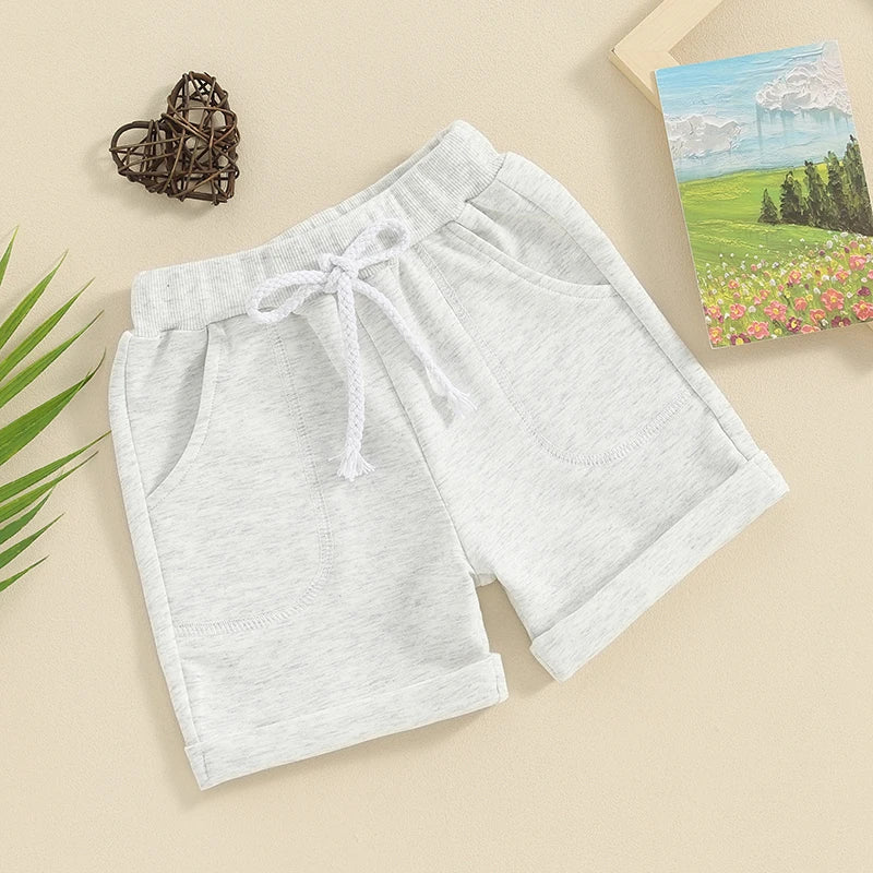 Infant Baby Boy Summer Shorts Solid Color Newborn Elastic Waist Sweat Shorts Toddler Bottoms with Drawstring